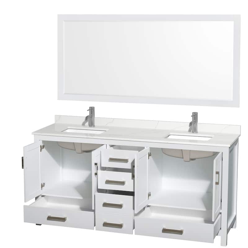 Sheffield 72-inch Double Vanity, Single Hole Quartz Top,70-inch Mirror