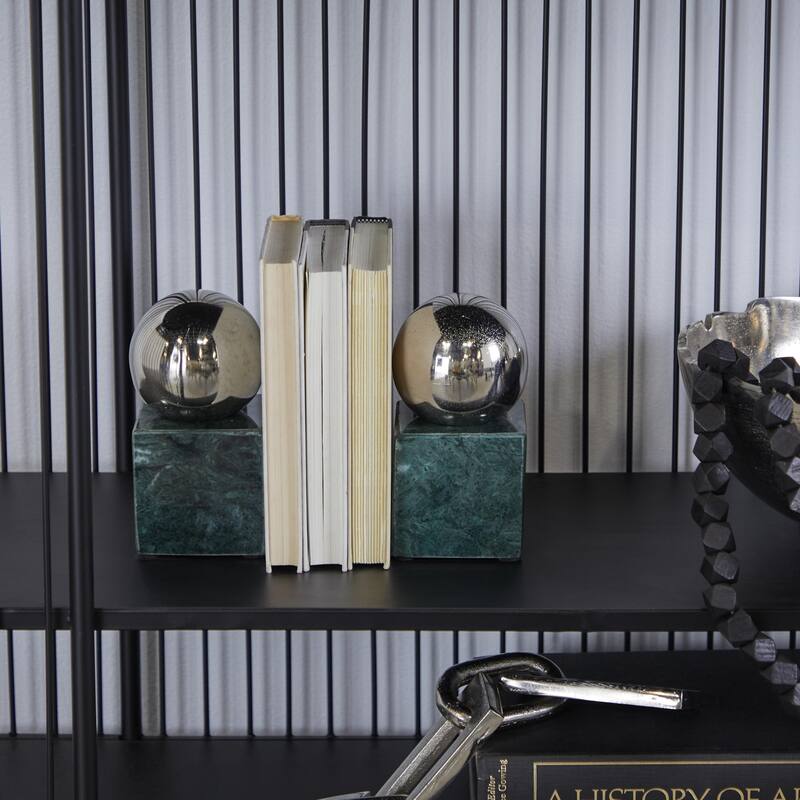 Marble Orb 7 or 10 lbs Decorative Bookends - Set of 2 Silver, Gold, Black - CosmoLiving by Cosmopolitan