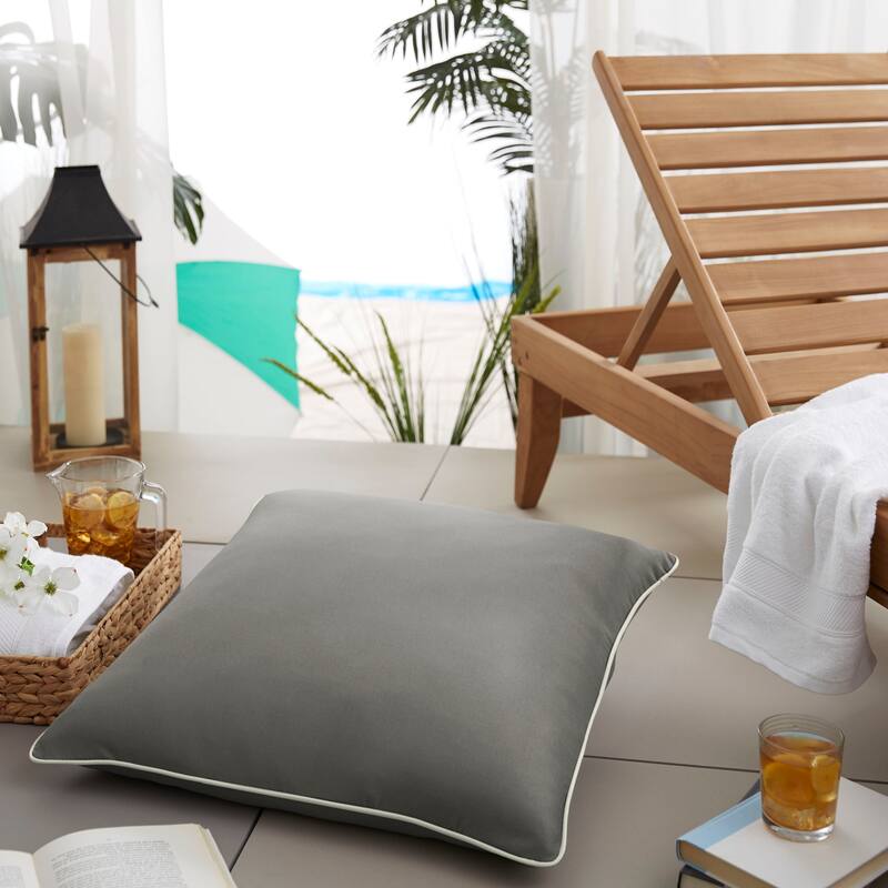 Sorra Home Sunbrella Outdoor Corded Floor Pillow Single - Sunbrella - Canvas Charcoal