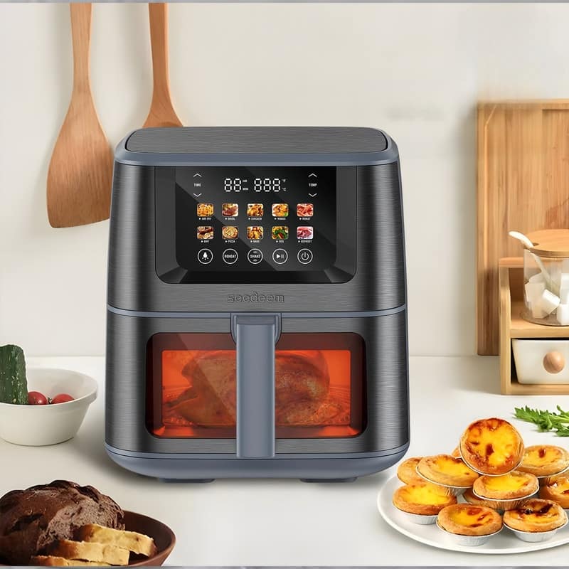 Air Fryer with Color LCD Display Touchscreen with ClearCook Cooking Window,Broil,Roast,Dehydrate,Bake