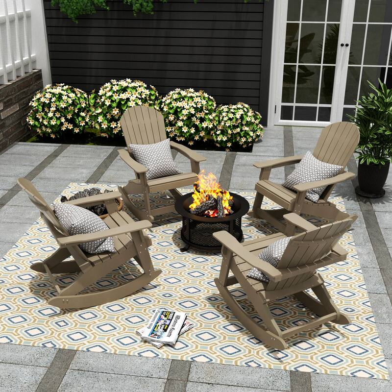 Vineyard HIPS Outdoor Eco-Friendly All Weather Seashell Rocking Adirondack Chairs (Set of 4)