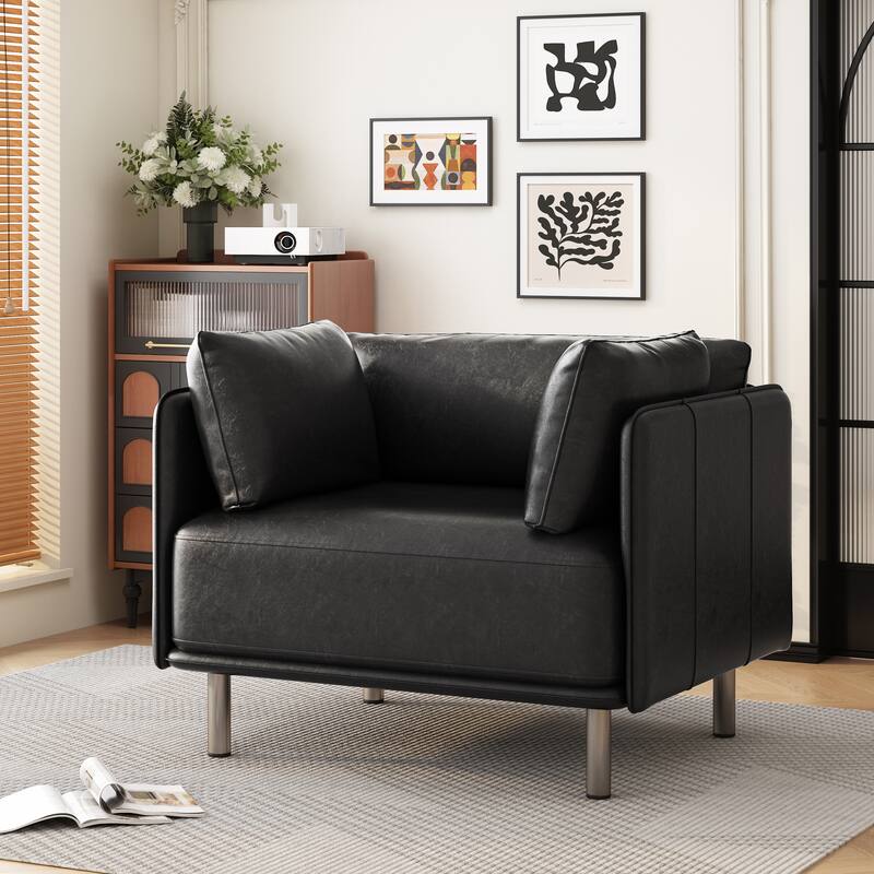Faux Leather Upholstered Club Chair Reading Chair with Metal Legs