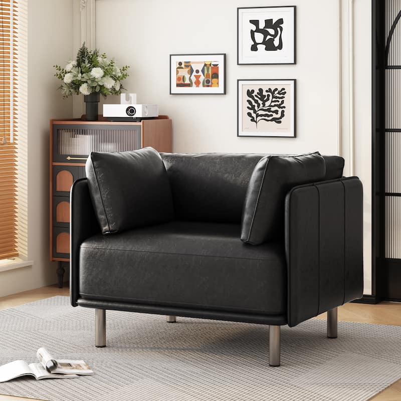 Roomfitters 39" Modern Lounge Chair with Cushions, Solid Wood Frame and Steel Legs for Living Room or Office
