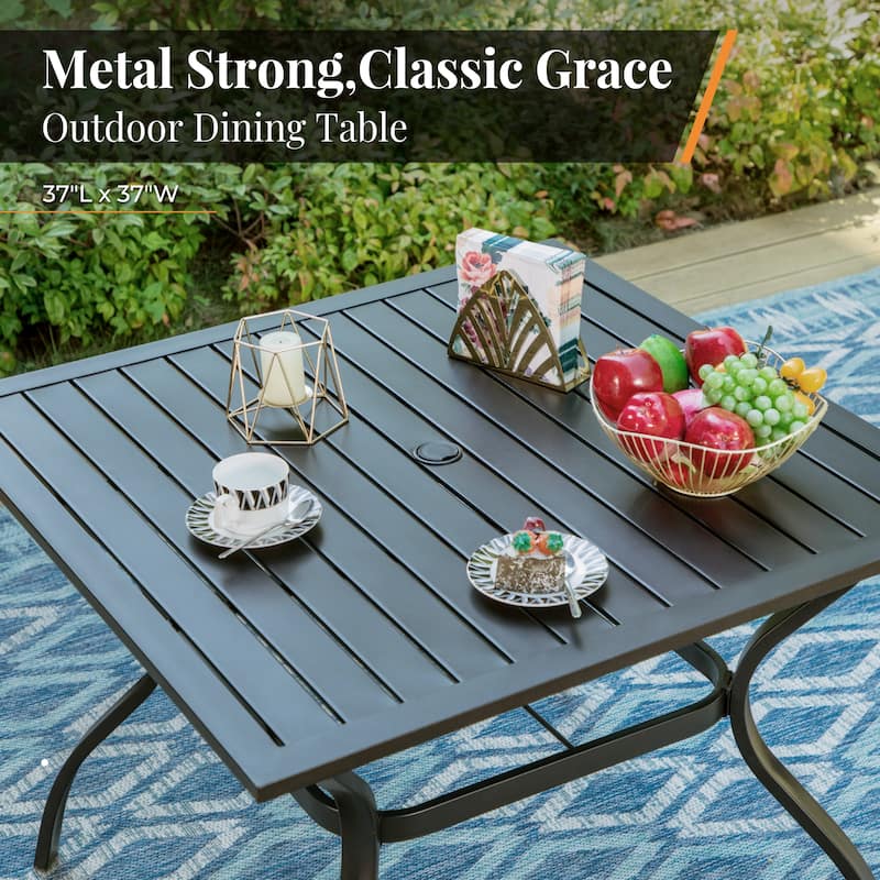 MAISON ARTS Outdoor 5 Pieces Dining Set Metal Table with Umbrella Hole & Stackable Patio Dining Chairs