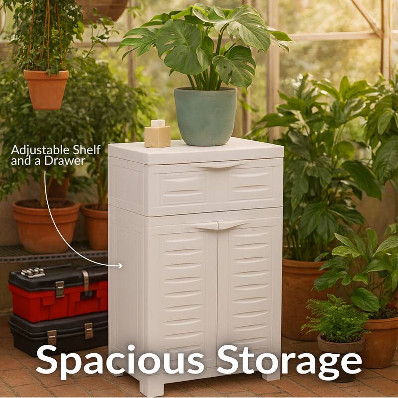 Plastic Storage Cabinet with Adjustable Shelf and Drawer