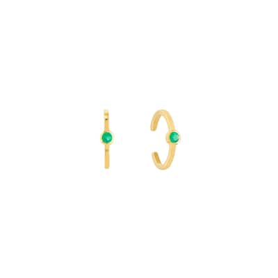 Curata 14k Yellow Gold 2 Emeralds 0.05 Dwt Earrings Cuff Stackable Bangle Bracelet