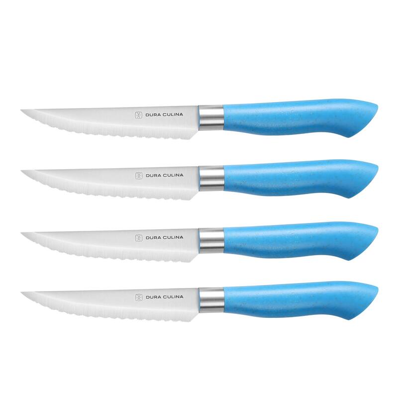 Dura Living EcoCut 8-Piece Steak Knife Set - High Carbon Micro-Serrated Stainless Steel Blades, Sustainable Ergonomic Handles