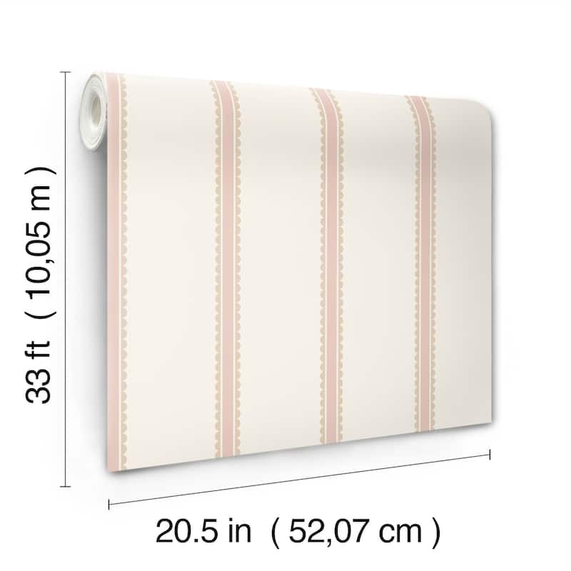 Advantage Bobbin Stripe Pink Scalloped Wallpaper
