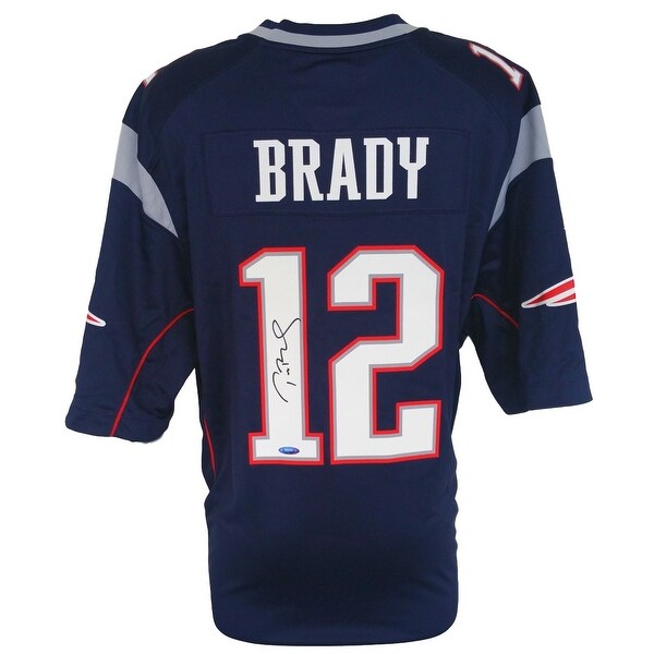 Tom Brady Signed New England Patriots Blue SBLI Nike Game Replica Jersey Tristar