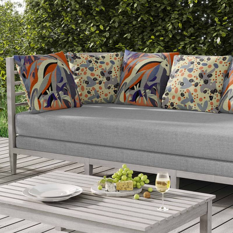 Mythical Horse Indoor/Outdoor Reversible Throw Pillow Orange and Blue