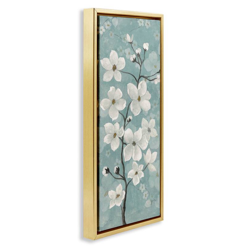 Stupell Apple Blossom on Green Framed Floater Canvas Wall Art Design By Janet Tava