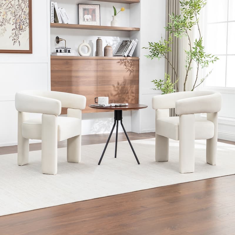 SEYNAR Modern Velvet Accent Chair Set of 2, Upholstered Barrel Armchair with Curved Back and Thickened Padded Seat