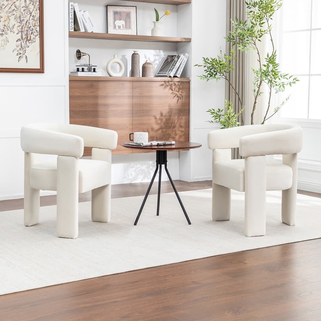 SEYNAR Modern Velvet Accent Chair Set of 2, Upholstered Barrel Armchair with Curved Back and Thickened Padded Seat