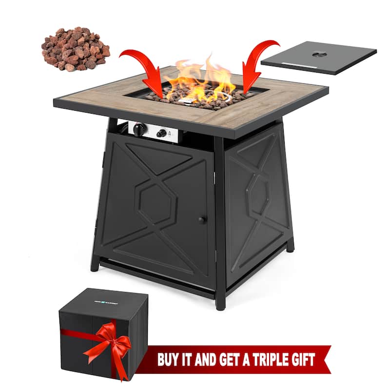 Outdoor 28 Inch 50,000 BTU Propane Gas Fire Pit Table with Cover, Black - 28 inch. x 26 inch.