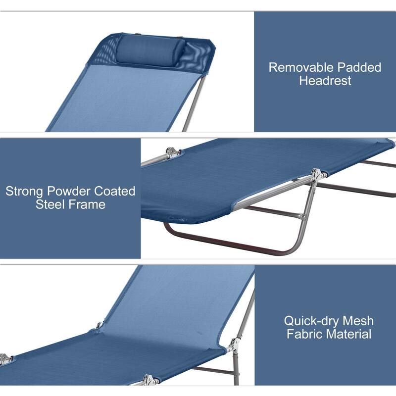 Outdoor Folding Chaise Lounge Chair,Patio Sun Tanning Chair with 6-Position Reclining Back,Breathable Mesh Seat and Headrest