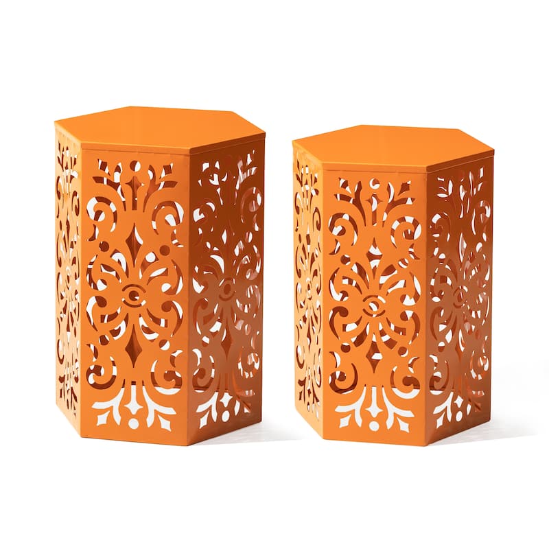 Glitzhome Set of 2 Floral Pattern Outdoor Table Garden Stool - 14"W x 14"D x 19.25"H