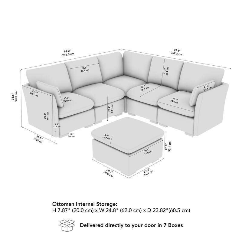Bush Home Sienna Modular 4-Seater Sectional with Storage Ottoman