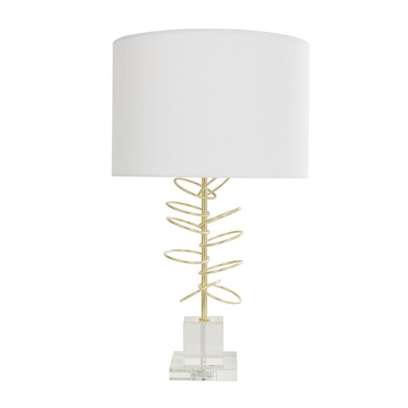 Gold Metal Overlapping Ring Abstract Room Accent Lamp with Elevated Square Glass Base