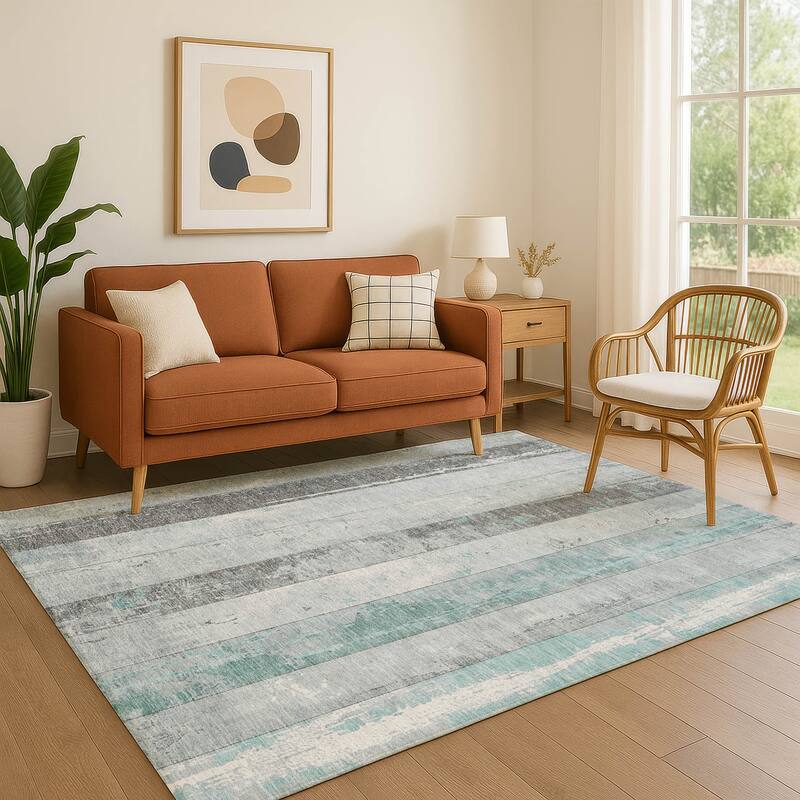 Premium Washable Super Soft Modern Stripe Mayfield Rug - Seafoam - 5' x 7'6"