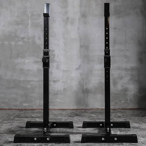 A pair of adjustable deep squat racks barbell bench press portable