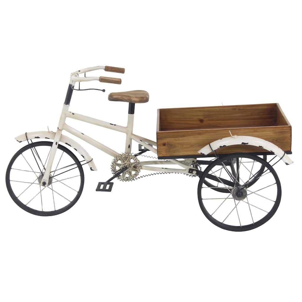 Metal Bike Indoor Outdoor Vintage Plantstand with Brown Wood Accents - White - Roche River Decor - 24"Wx48"Lx24"H