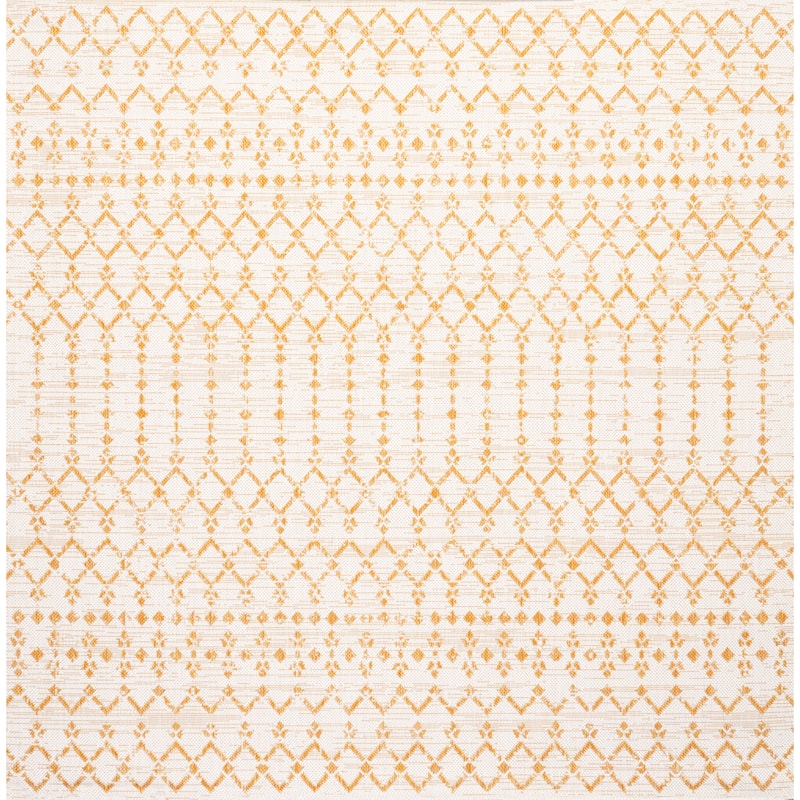 JONATHAN Y Trebol Moroccan Geometric Textured Weave Indoor/Outdoor Area Rug - 5' Square - Cream/Yellow