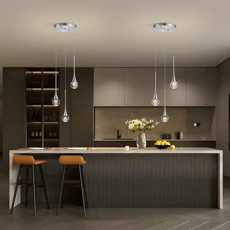 Starsky 3-Light LED 4500K Teardrop Crystal Cluster Pendant