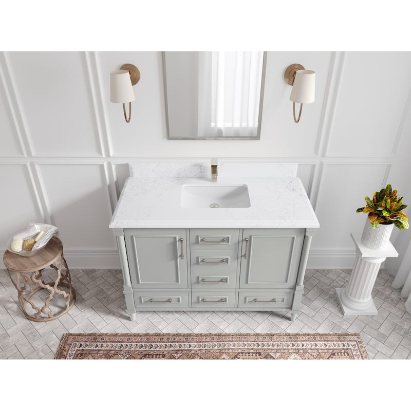 Willow Collections 48 in. W x 22 in. D Aberdeen Single Bowl Sink Bathroom Vanity with Countertop - 1.5" Empira White - Coventry Gray