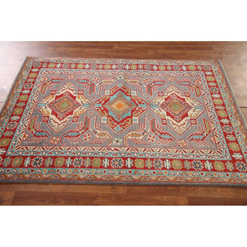 Grey Traditional Kazak Oriental Area Rug Handmade Wool Carpet - 4'0"x 6'0"