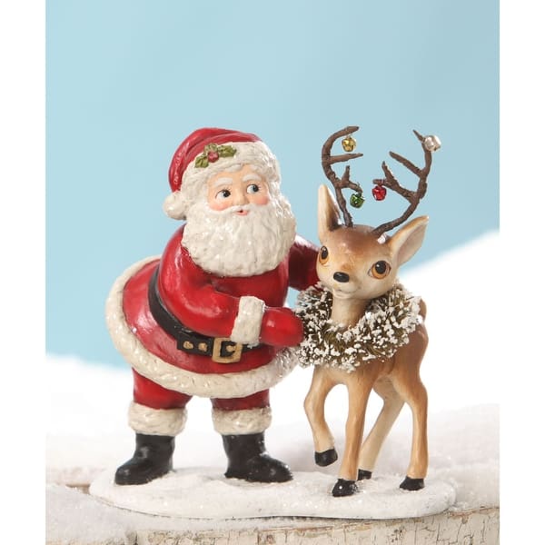 Shop Black Friday Deals On 6 5 Red And Brown Retro Santa With Reindeer Christmas Decor Overstock 30294199