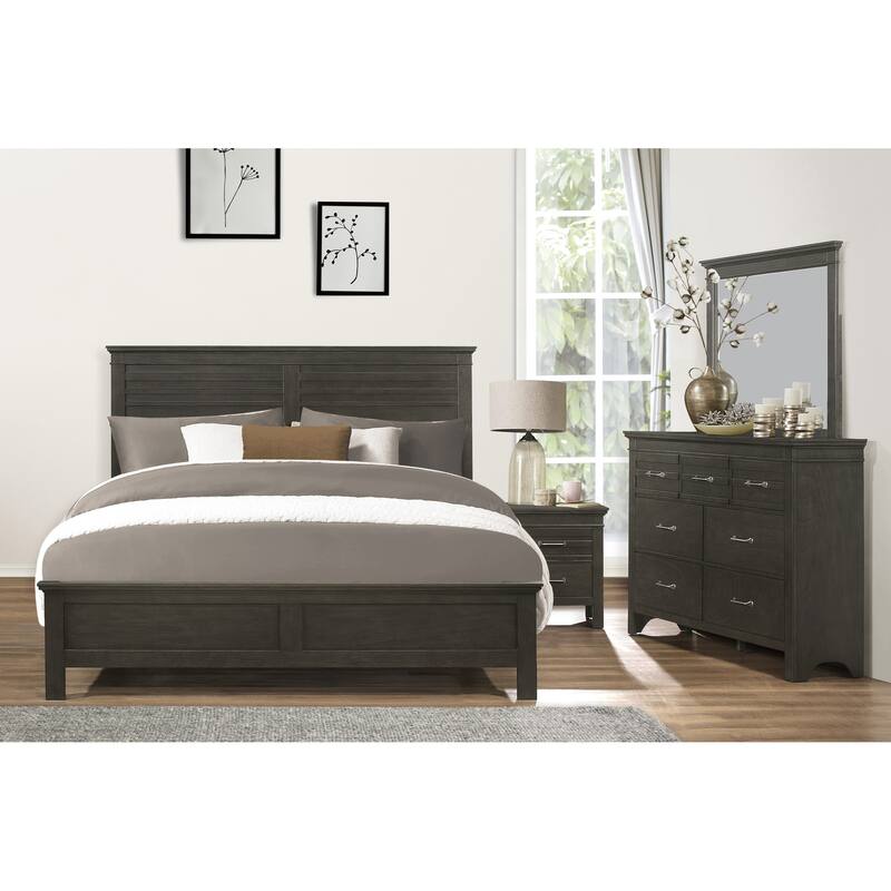 Transitional Charcoal Gray Queen Size Panel Bed with Wooden Finish