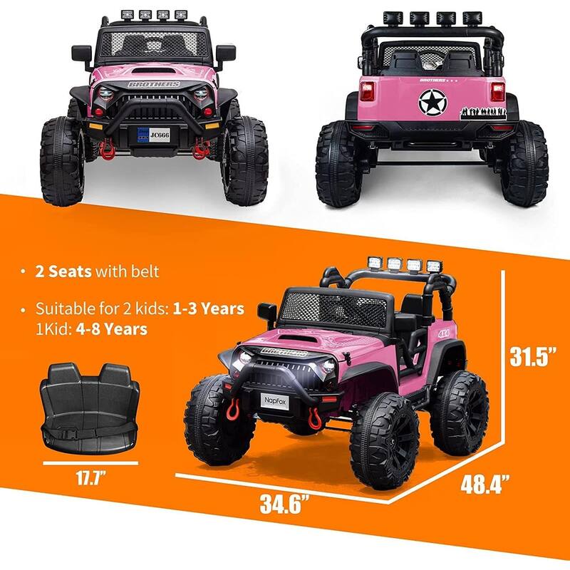 24V Ride on Car Truck with Remote Control, 2 Seater Kids Electric Car, Spring Suspension, 9Ah Battery Powered, 3 Speeds