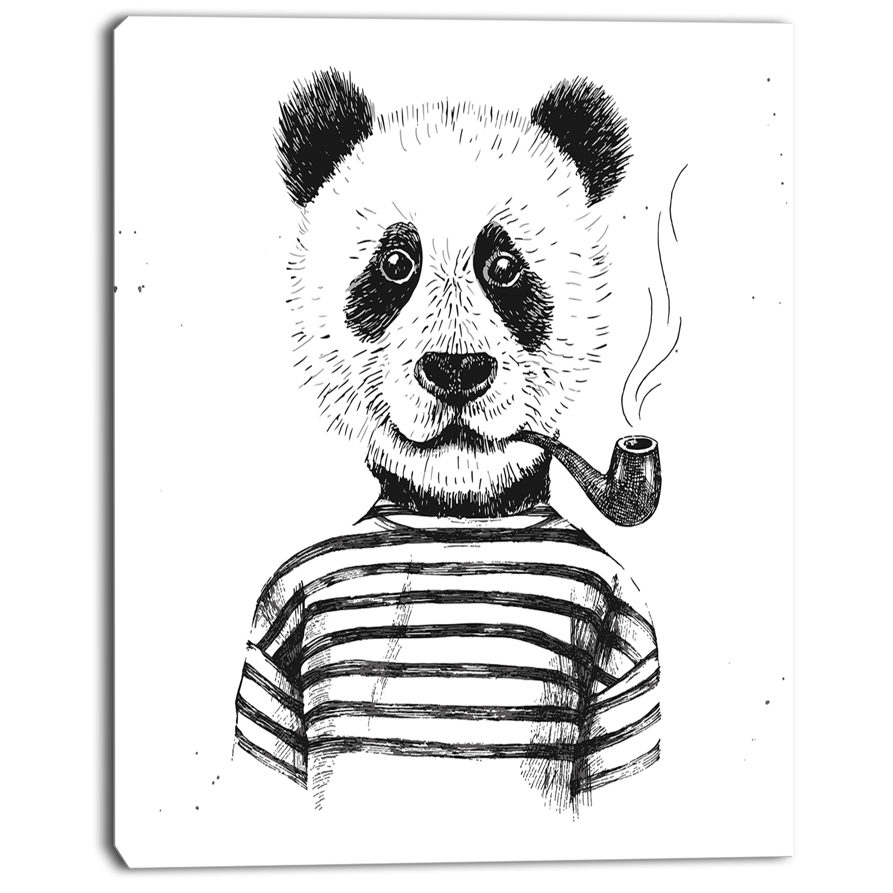 Designart "Hipster Pandas Black and White" Animal Canvas Art Print