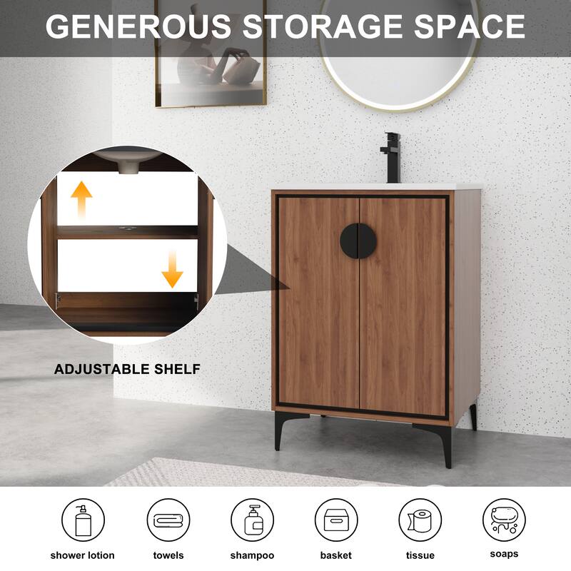 BNK 24/30 inch Freestanding Single Sink Bathroom Vanity with Soft Close Door and 1 adjustable shelf