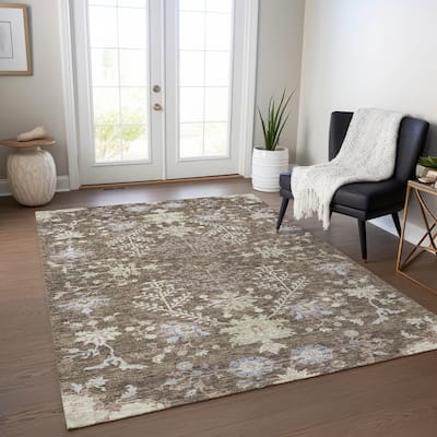 Machine Washable Indoor/ Outdoor Boho Traditional Chantille Rug