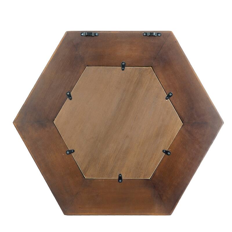 Hexagon Wall Mirror with Solid Wood Frame