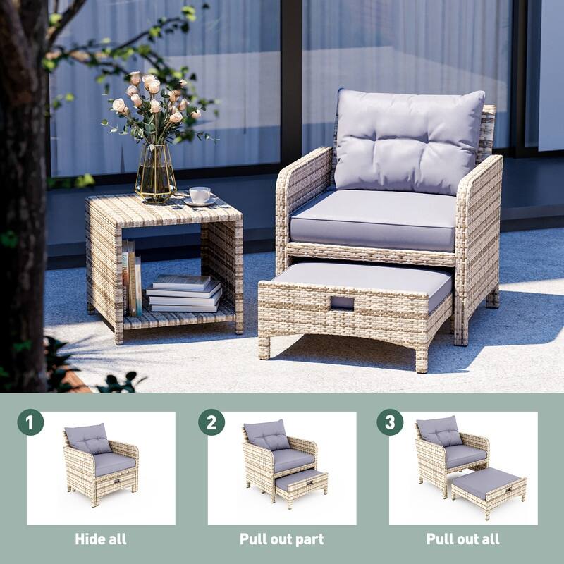 Pamapic 5-Piece Wicker Patio Conversation Set with Ottomans