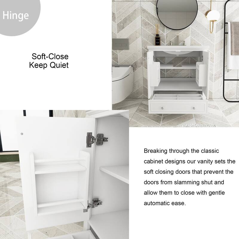 34.8" Tall Solid Wood with MDF 2-Door Freestanding in White with Basin - 30" x 18"