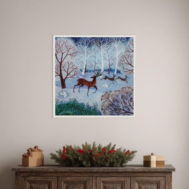 Deer and Doves by Lisa Graa Jensen (22 x 22 in.), Framed Canvas Wall Art Print - Sylvie Beaded White