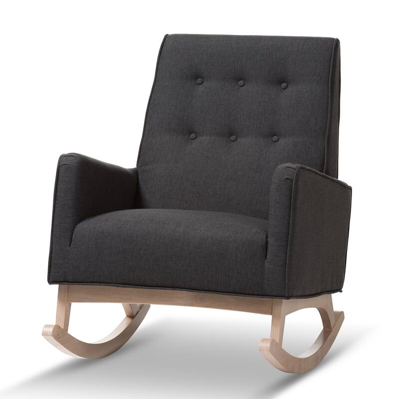 Marlena Mid-Century Modern Greyish Beige Fabric Upholstered Whitewash Wood Rocking Chair