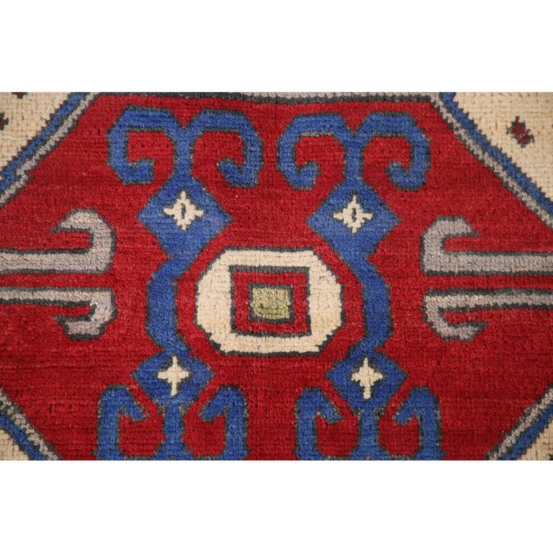 Geometric Gray Kazak Oriental Area Rug Handmade Wool Carpet - 6'4" x 9'0"