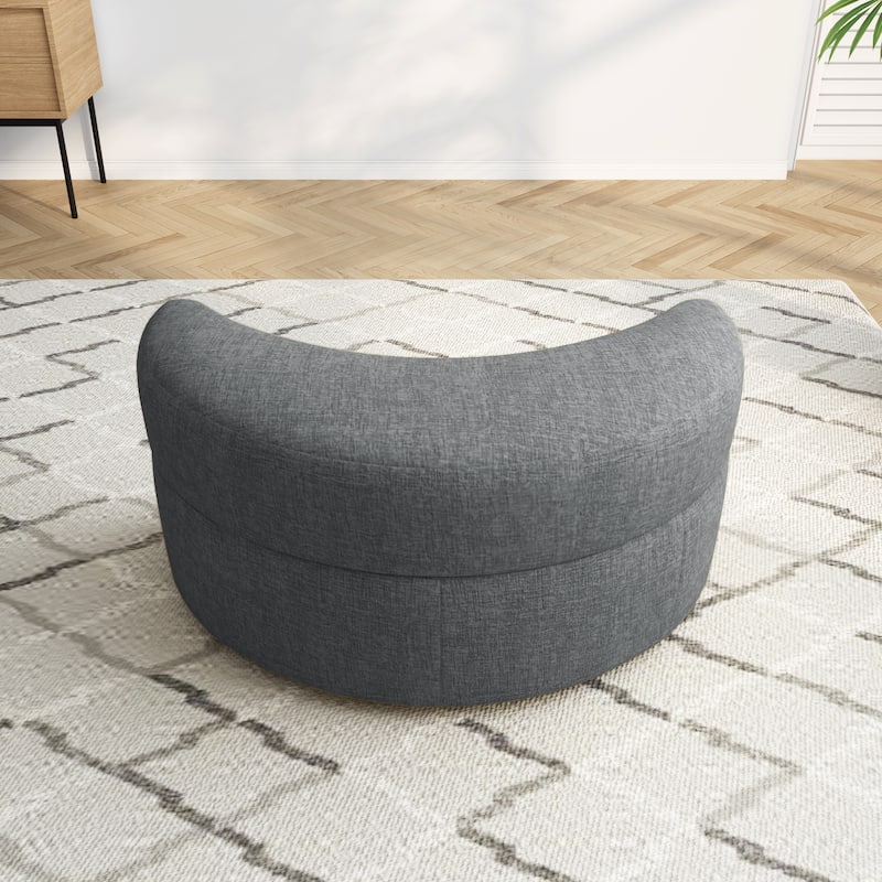 Upholstered Chenille Boucle Half Moon Storage Ottoman with Tray