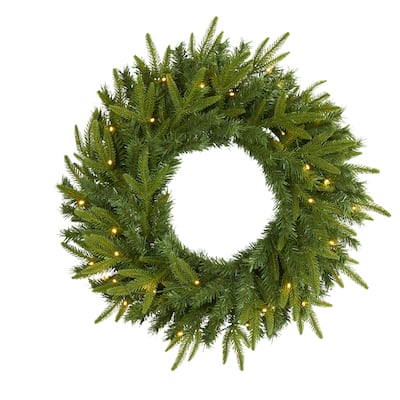 24" Long Pine Christmas Wreath with 35 Clear LED Lights