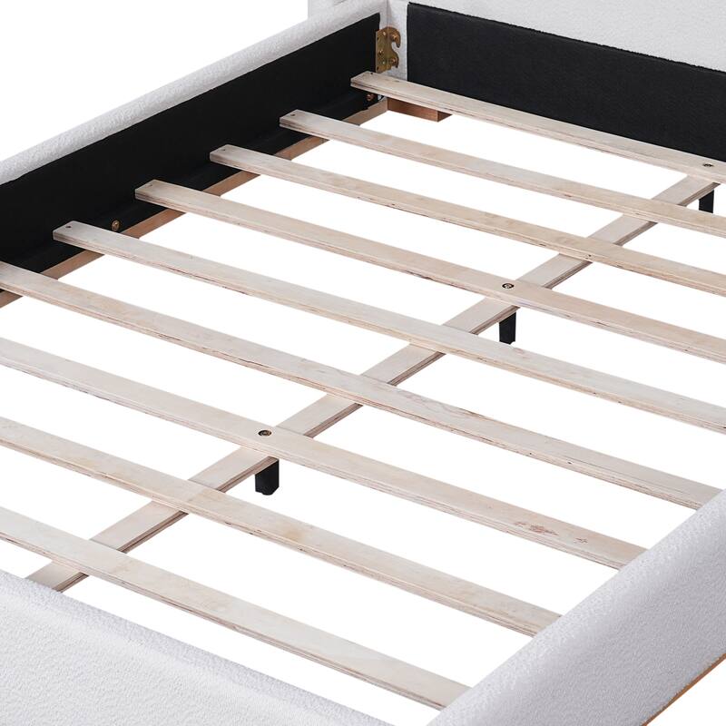 Upholstered Bed Frame with Wingback Headboard/Soft Pack Platform Bed Frame/Solid Wood Base/No Box Spring Needed/Noise-Free/White