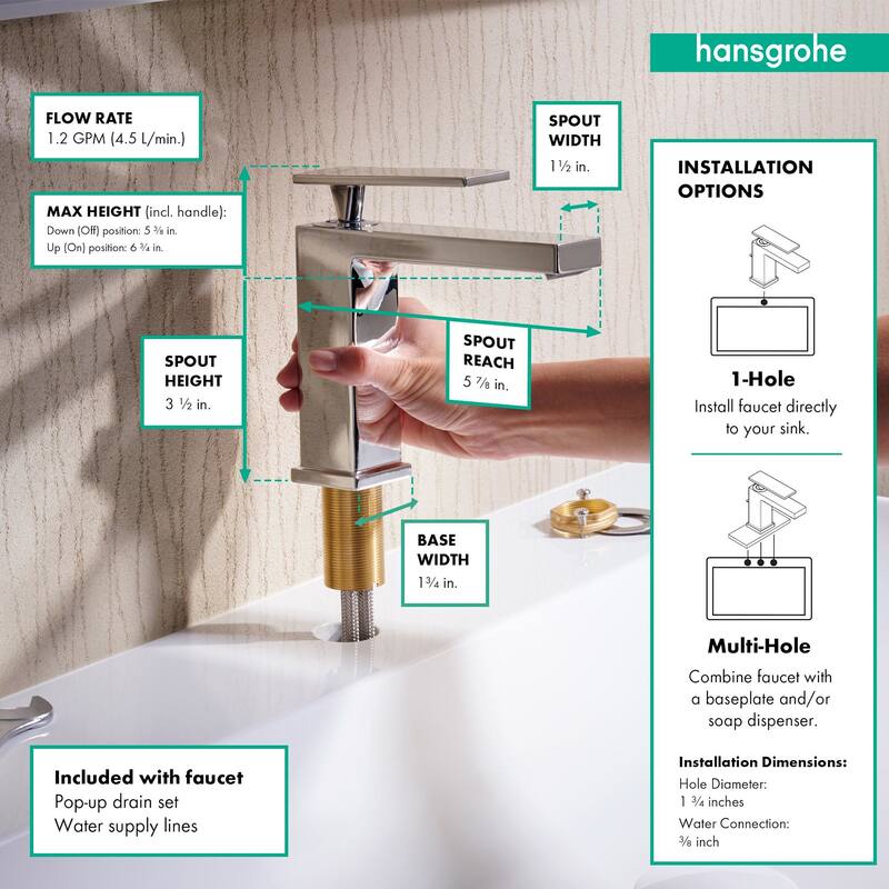 Hansgrohe 73002 Tecturis E 1.2 GPM Single Hole Bathroom Faucet with