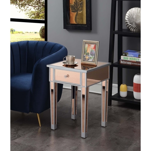 Silver Orchid Talmadge Mirrored End Table with Drawer. Opens flyout.