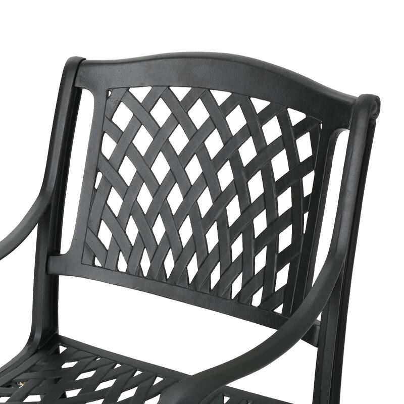 Roomfitters 5-Piece Cast Aluminum Outdoor Dining Set with Lattice Chairs, Durable Weather-Resistant Design, Black