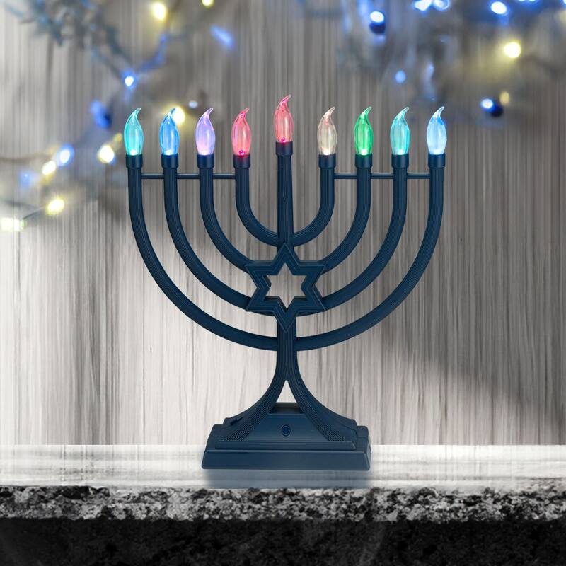 LED Glow Color Changing Hanukkah Menorah - 13" - Navy
