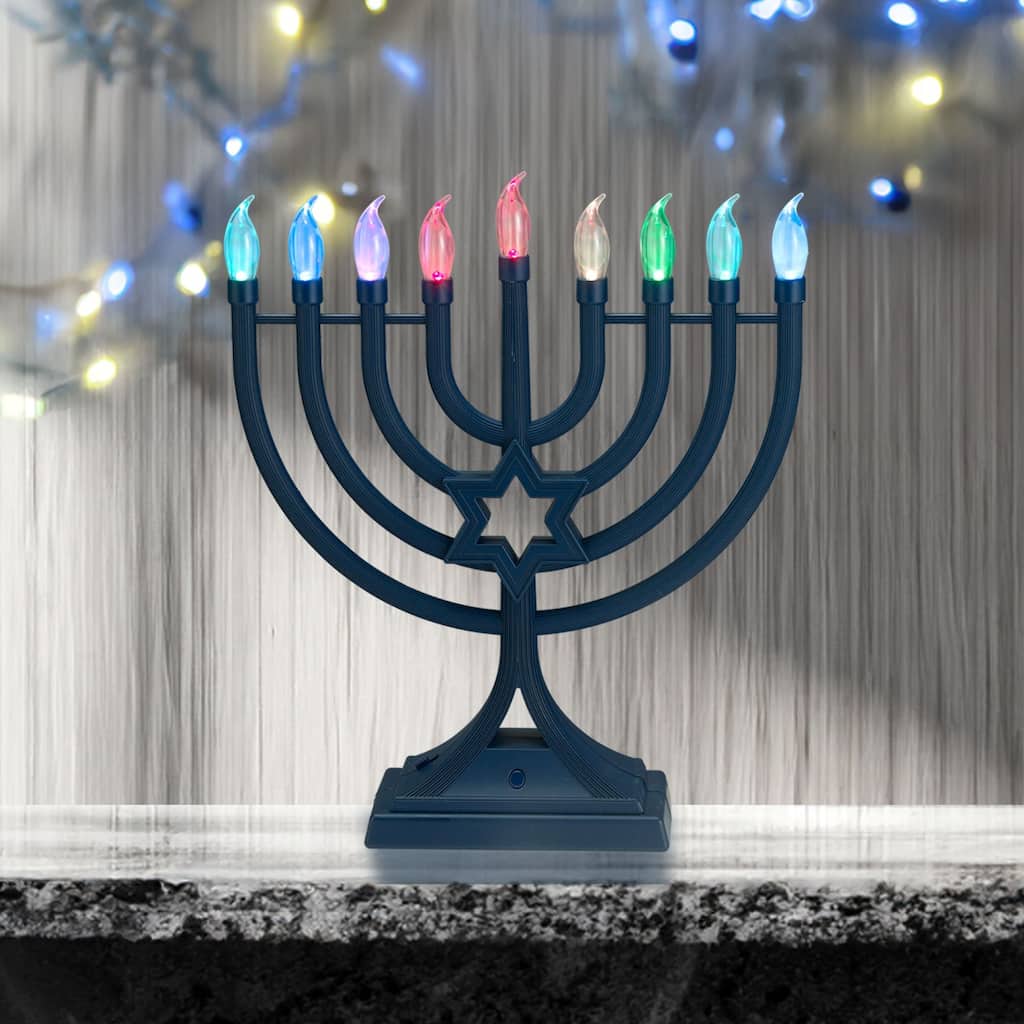 LED Glow Color Changing Hanukkah Menorah - 13" - Navy