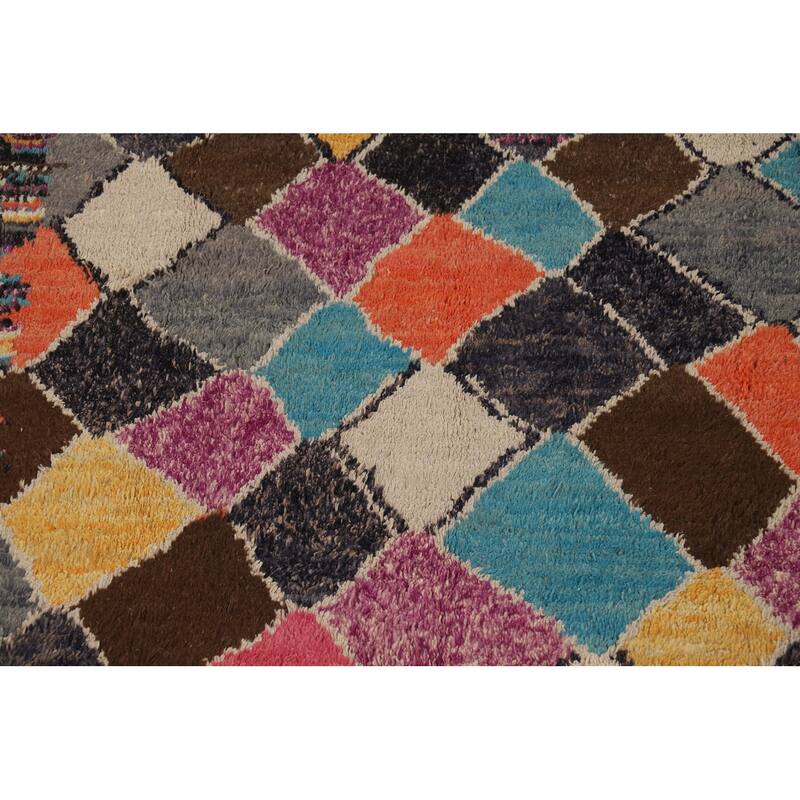 Colorful Plush Moroccan Oriental Area Rug Handmade Wool Carpet - 7'0" x 11'2"